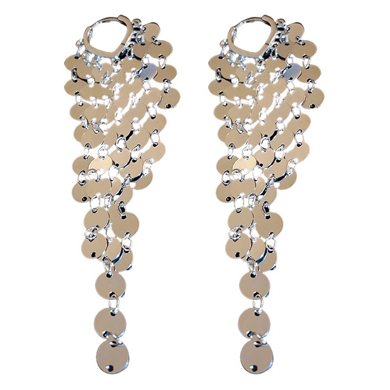 Aguja de plata hojas lentejuelas borla pendientes geométricos pendientes de diseño de personalidad exagerada europea y americana pendientes de moda pendientes de mujer al por mayor