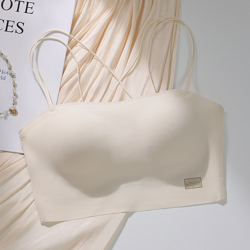 6040 tubo tipo top con almohadilla para el pecho, una pieza sin costuras, belleza invisible, espalda cruzada, ropa interior delgada, sexy, tirantes, sujetador ligero