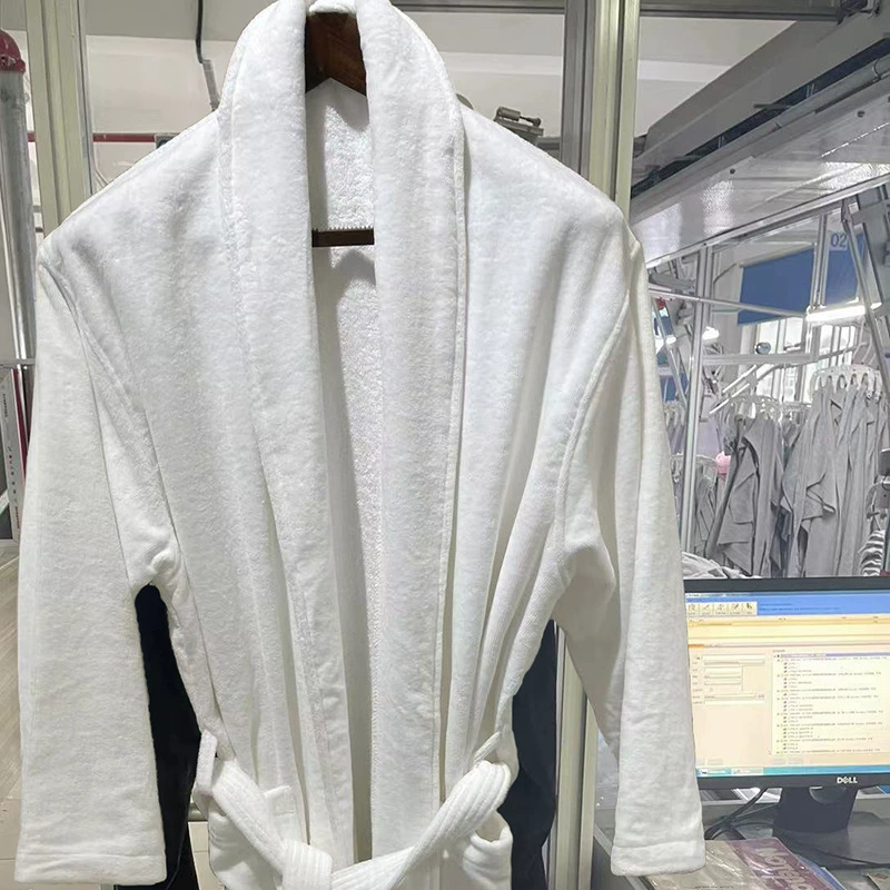 Velvet soft bathrobe, white cotton towel