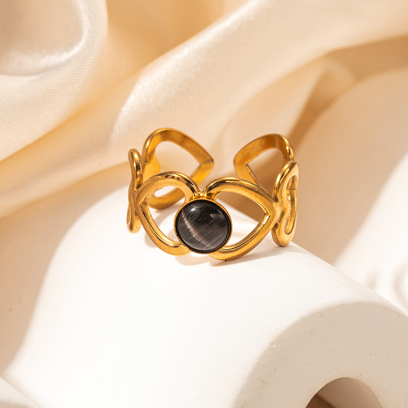 5g Weight 0.03µm Gold Plating Thickness Electroplated Gold Plating Process Golden Plated Plating Material Cat's Eye Stone Inlay Material Rings Classification 1 Piece Quantity Holiday, Daily Occasion 201 Stainless Steel Material Heart Shape Pattern Women's Gender Sweet, IG Style Style Inlay Craft Wholesale Jewelry IG Style Sweet Heart Shape Titanium Steel Natural Stone Gem Hollow Out Inlay Open Rings 10