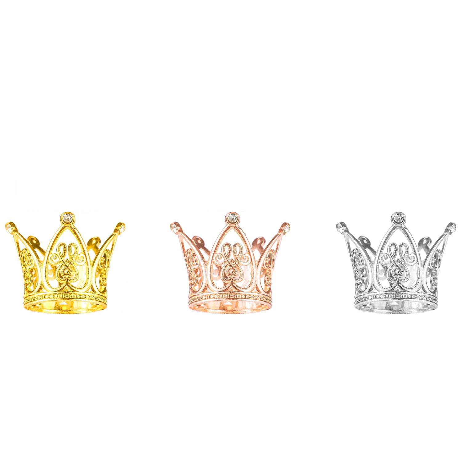 Ventas transfronterizas de aleación dorada corona de cabeza para niños fiesta de cumpleaños decoración de perlas de diamante decoración de pastel 15 piezas