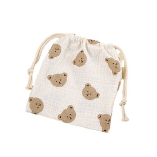 Cross-border Baby Diaper Towel Storage Bag Cotton Crepe Double-layer Cord Molar Toy Storage Bag Hanging Bag