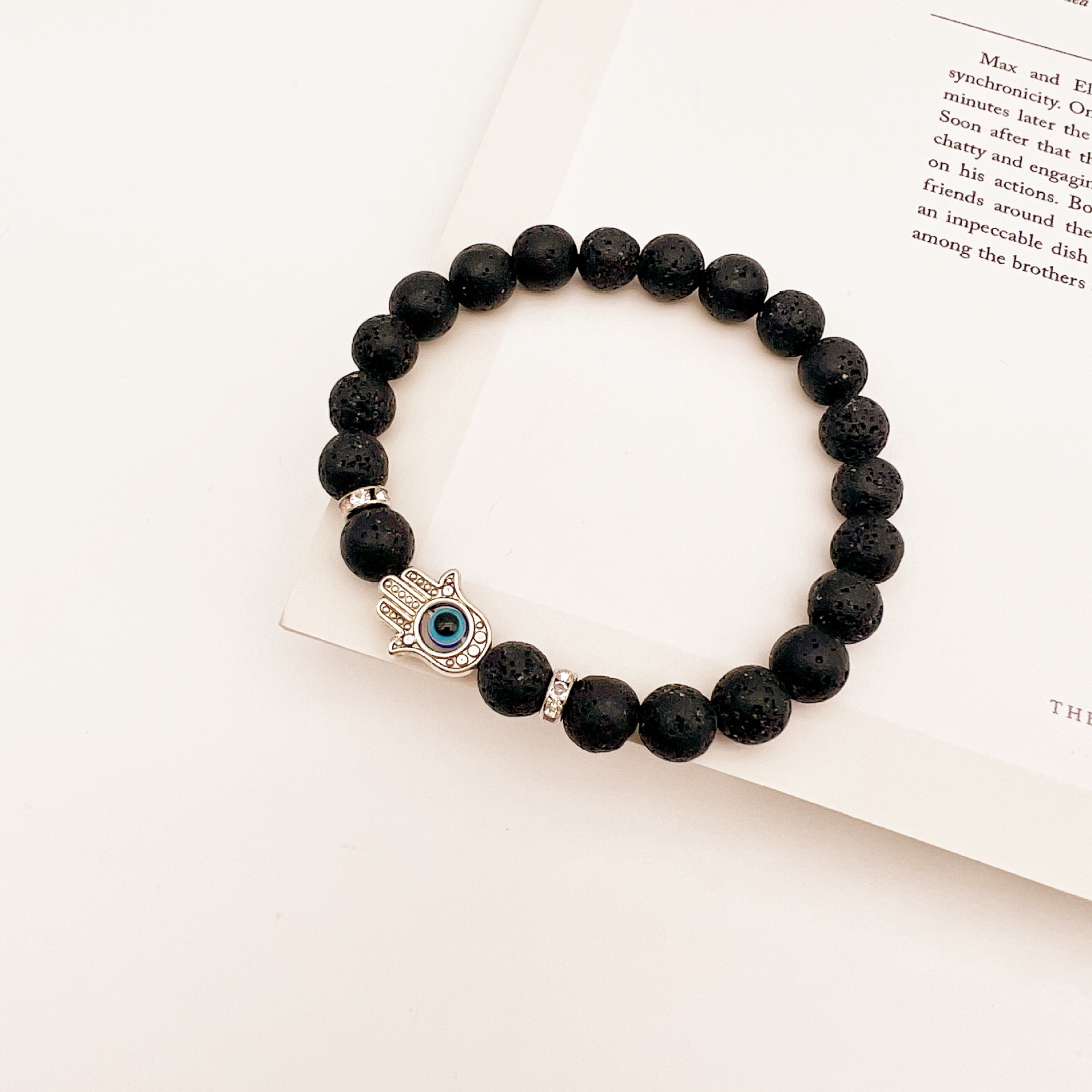 Retro Devilu0027S Eye Palm natural stone turquoise Volcanic rock Bracelets 1 Piece