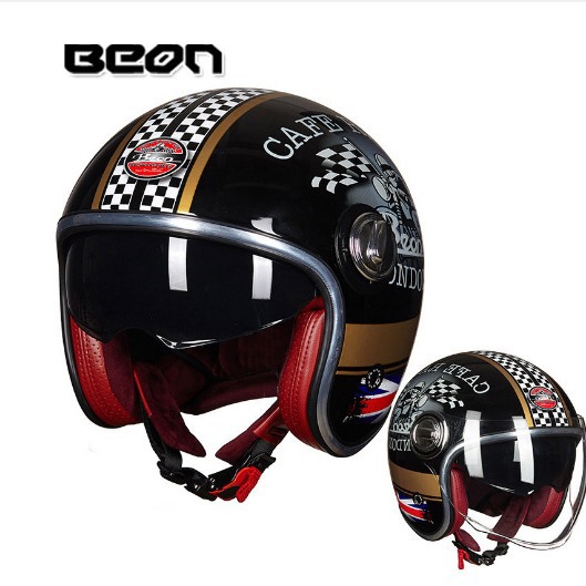 BEON casco vintage de los hombres y las mujeres de cuatro estaciones de la motocicleta Harley medio casco lente doble coche eléctrico casco verano protección solar