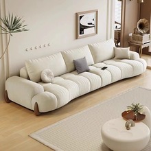 奶油风布艺沙发直排猫抓布现代简约客厅白色弧形小户型轻奢乳胶
