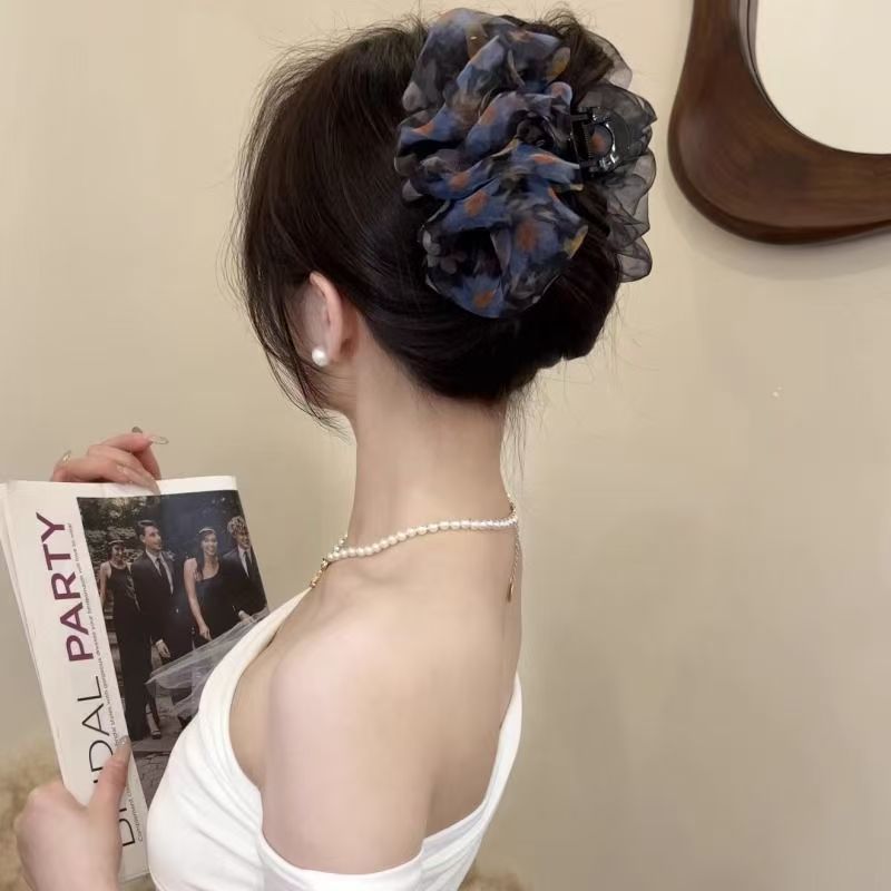 雰囲気のある花柄のヘアクリップ、新しいオーガンジーの特別な色、優しいレトロな後頭部の気質のヘアクリップ|undefined