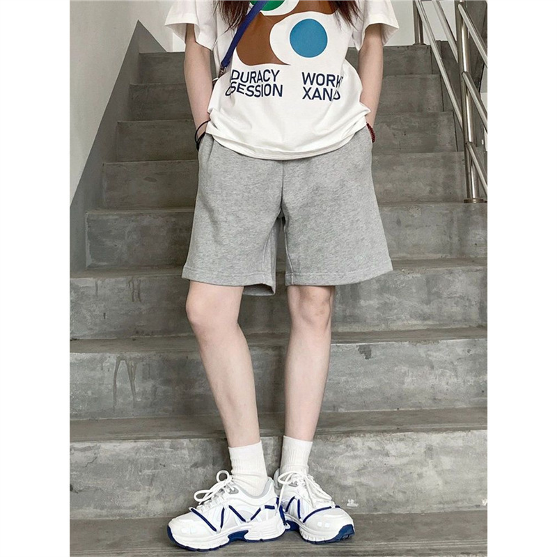 Summer Grey Sports Shorts Women's High Waist Drawstring Casual Loose Five-point Mid-length Pants Wide Leg Slimming All-match Large Pants Summer Grey Sports Shorts Women's High Waist Drawstring Casual Loose Five-point Mid-length Pants Wide Leg Slimming All-match Large Pants
