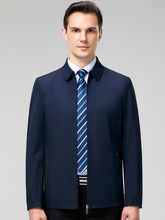 高档桑蚕丝夹克男士2025春秋翻领茄克衫中年爸爸装领导公务员外套