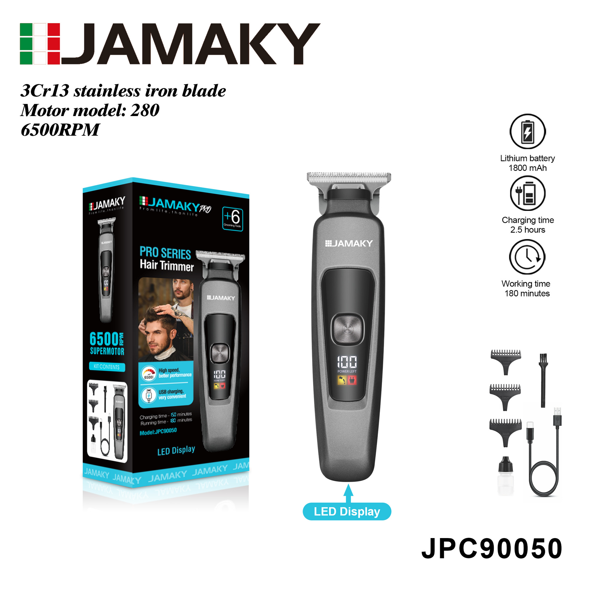 JAMAKY 理发器电推剪发廊家用数显Type-c充电多功能雕刻推子剃头