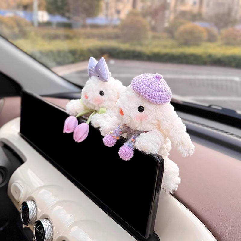 Decoración de coche de conejo Pantalla de control central de coche Muñeca de fiesta Pantalla de visualización Decoración de pantalla Accesorios de coche Muñeca linda mujer