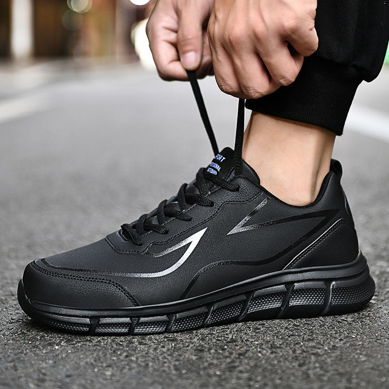 Pure Black Work Shoes for Men, Large Size 46, Autumn Casual Leather Waterproof Work Shoes, Kitchen Non-Slip Chef Shoes for Men 47 Pure Black Work Shoes for Men, Large Size 46, Autumn Casual Leather Waterproof Work Shoes, Kitchen Non-Slip Chef Shoes for Men 47