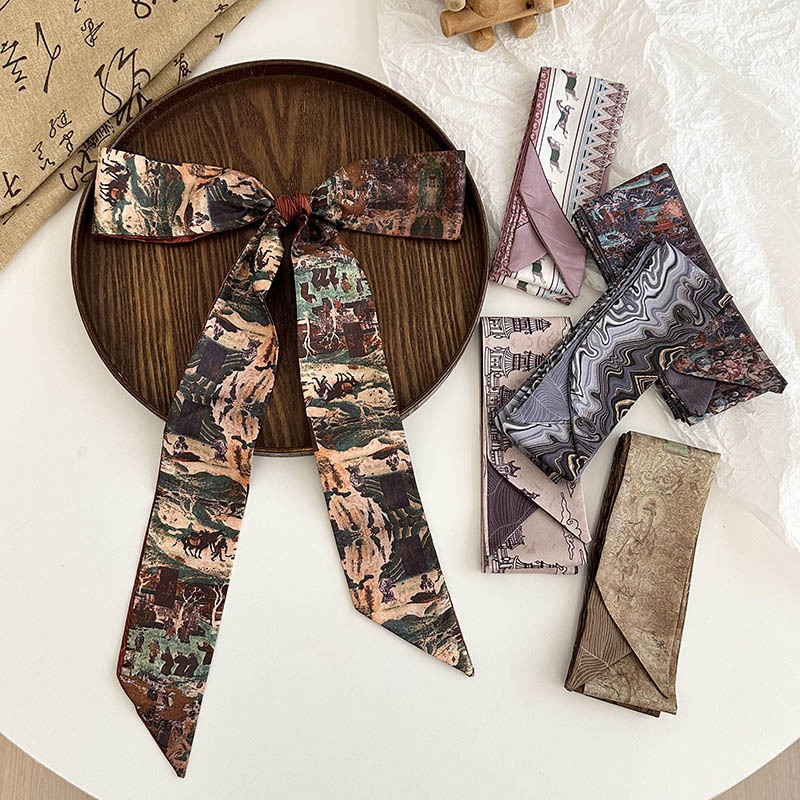 Pañuelo de seda largo, sentido de alta calidad, bufanda de estilo chino retro, pañuelo en la cabeza, cinturón para el cabello, cinta para atar, cinturón decorativo