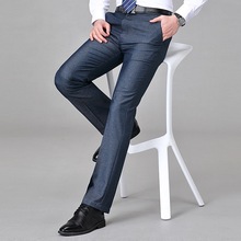 轻奢高档夏季薄款桑蚕丝男士直筒裤商务抗皱透气中老年休闲西裤子