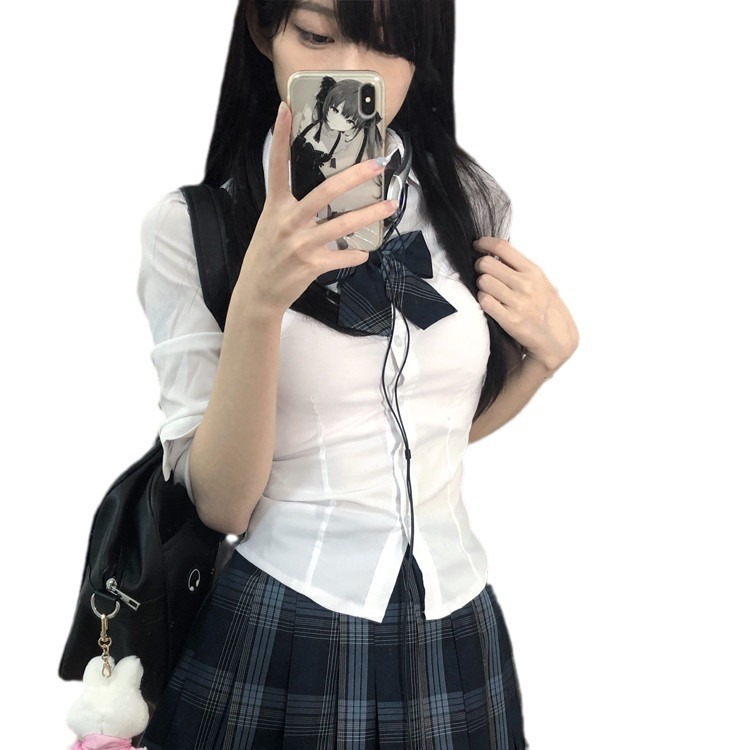 JK 제복 여자 학교 섹시한 뜨거운 여자 순수한 ??욕망 꽉 허리 슬림 맞는 긴팔 셔츠 여성 대학 스타일 셔츠