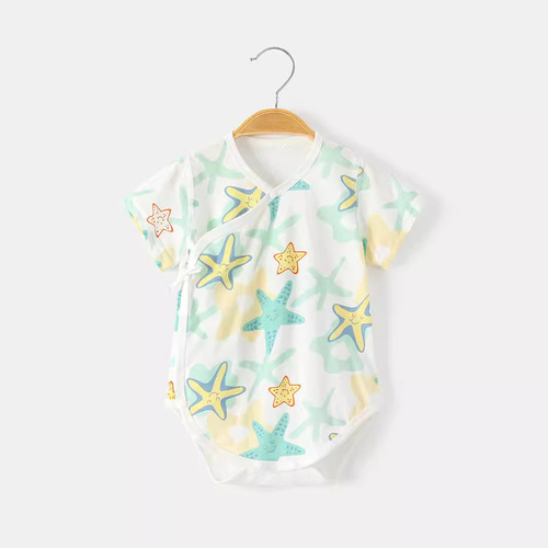 Baby summer thin mesh back A-class pure cotton short-sleeved baby triangle diaper cover air conditioning suit onesie