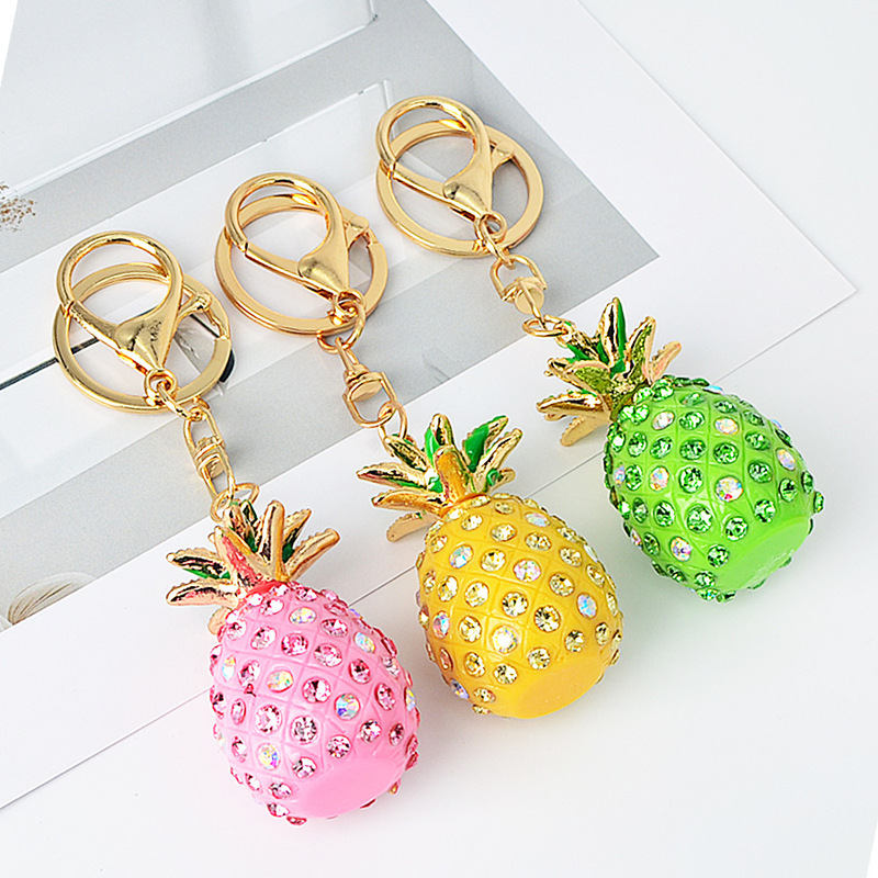 Korean-Style Light Luxury Rhinestone Pineapple Keychain Cross-Border Hot-Selling Pendant Women's Bag Accessory Small Gift Factory Wholesale