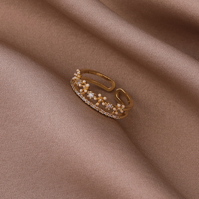 Double-layer open female new flowers fashion copper ring