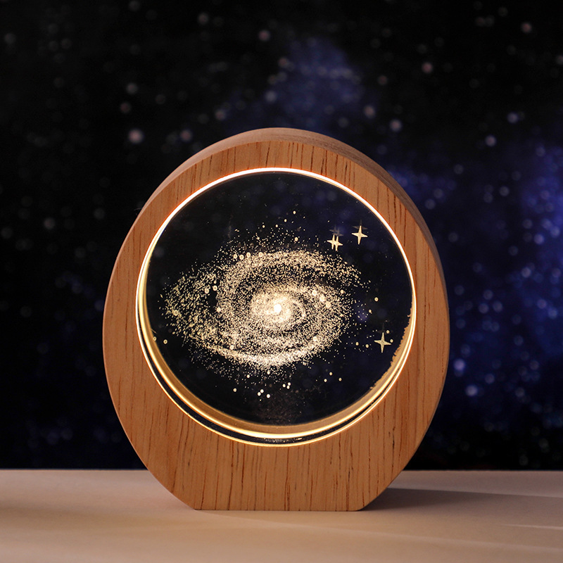 越境星小夜灯3d内彫刻発光水晶デスクトップ置物木製ベース誕生日プレゼント学生プレゼント|undefined