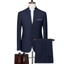 欧洲站长期款中国风立领西服套装 男中式西装中山装宴会礼服