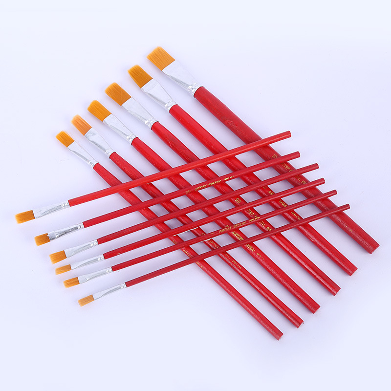 Suministro al por mayor para ayudar a EE. UU. Un solo soporte No. 1-12 bolígrafo de hilado de aceite de varilla roja, juego de pinceles de pintura de aceite de lana de nailon, cepillo de hilado