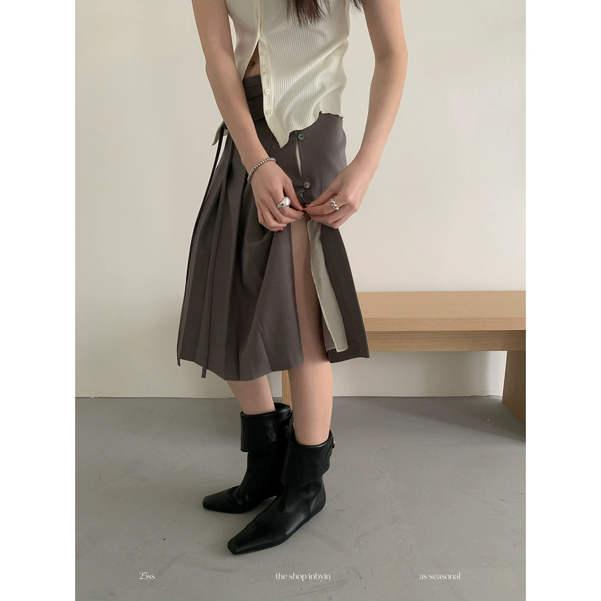 Yi En Ou inbyin с боковой развилкой дизайн юбка бюст новая юбка на шнуровке с высокой талией женская тонкая юбка