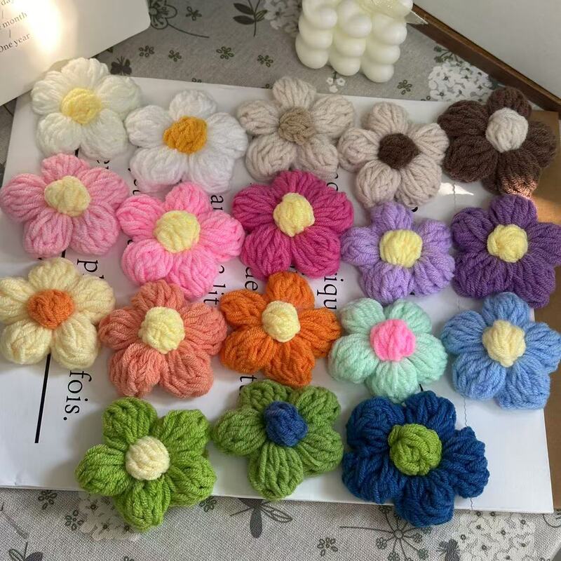 7cm big puff flower wool crocheted cute knitted flower clothing accessories shoes and hats bag accessories artificial flower