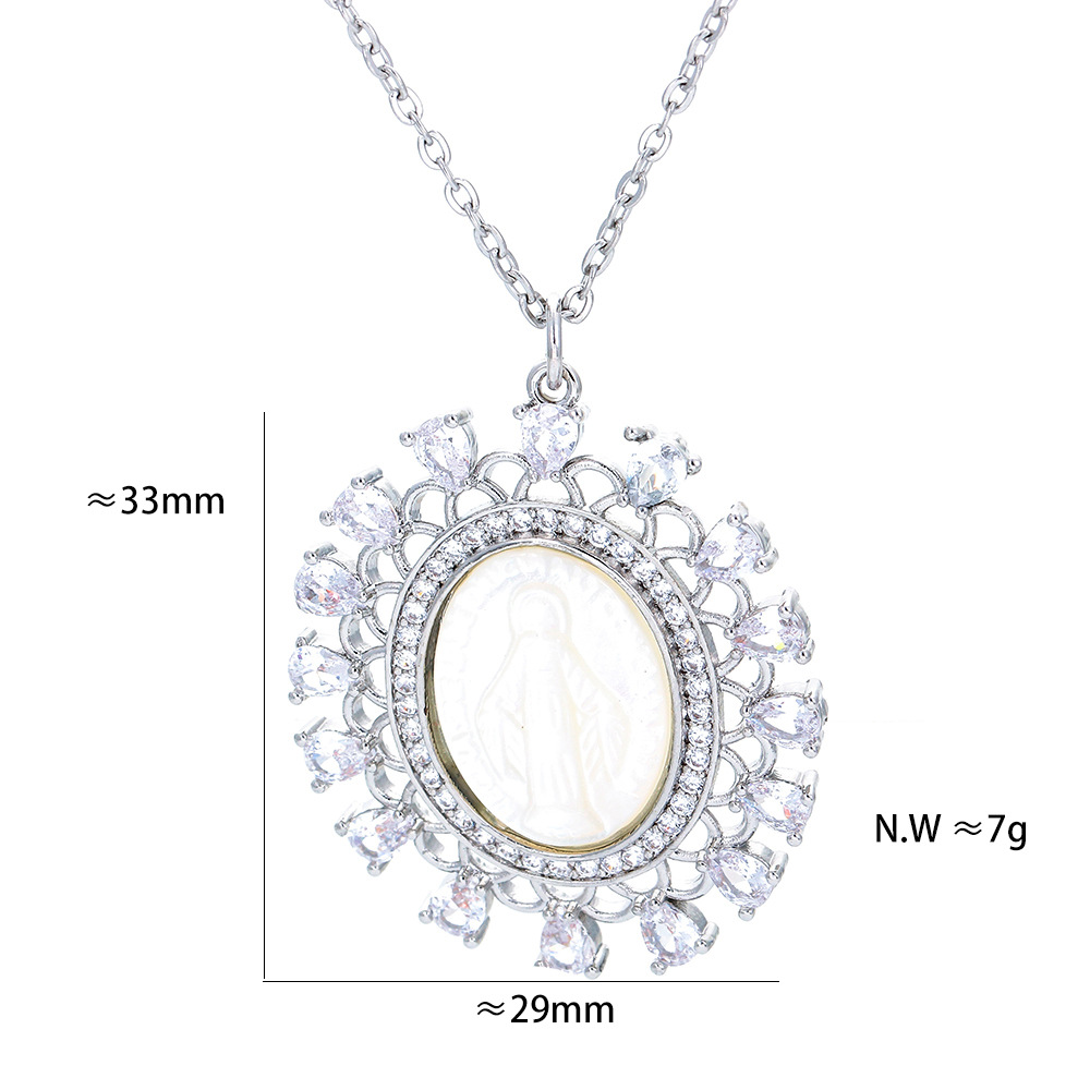 Plating Design Retro Geometric Copper Plating Shell Zircon Pendant Necklace