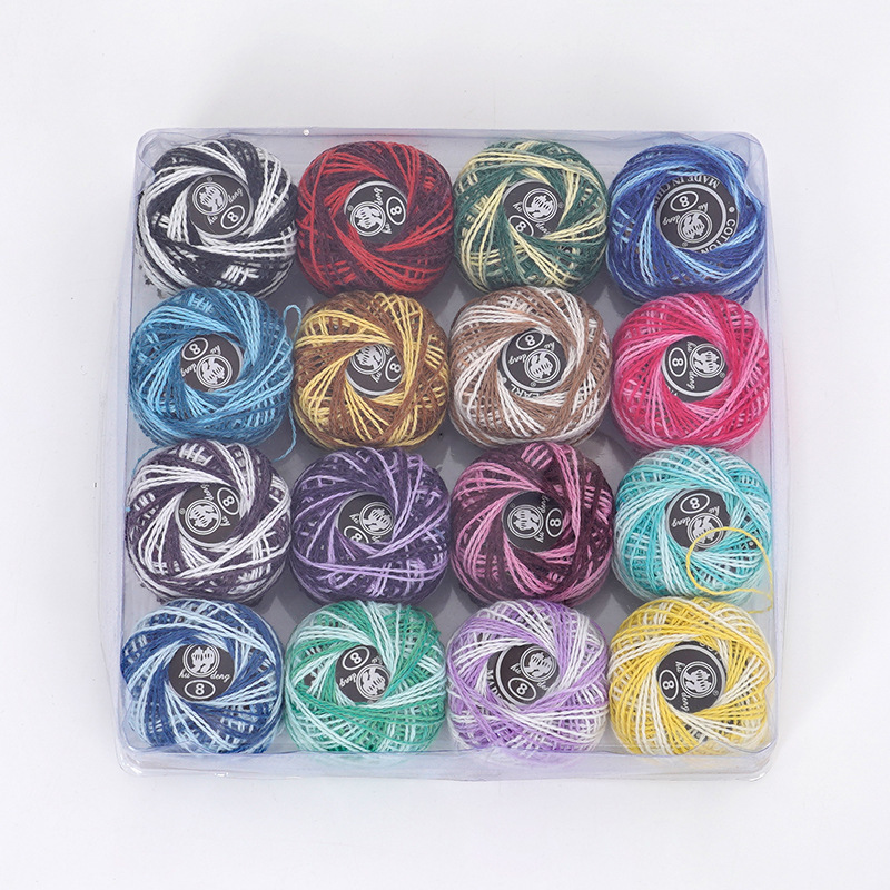 DIY Handmade Sewing No. 8 Burned and Mercerized Long-Staple Pure Cotton Lace Thread Temari Ball Embroidery Thread 16-Color Set