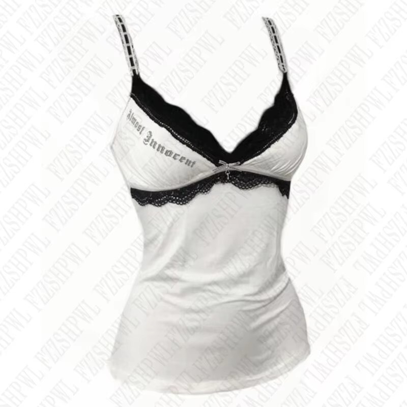 Niche Sexy Sexy Suspender Black Lace Trim Y2K Slim Aesthetic Fashion Women's Top Can Be Worn Outside