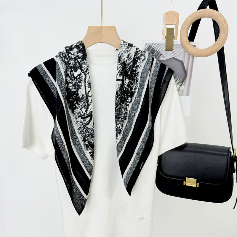 Bufanda cuadrada de 90 cm para primavera y verano, estilo coreano, con estampado de jungla, de seda de alta gama, versátil para todas las estaciones._voghion.com