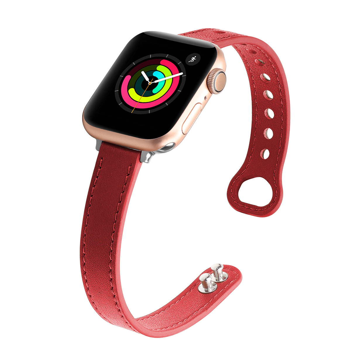 Adecuado para la correa de reloj Apple ultra-fino doble clavo color a juego cuero real pequeña cintura applewatch98 Correa al por mayor