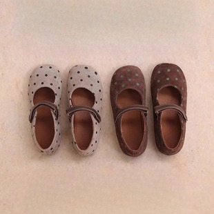 Korean Style Baby Kindergarten Shoes Versatile Retro Polka Dot Velvet Shoes Girls Spring and Autumn Soft-Soled Shoes Retro Style