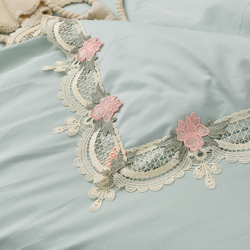 NU08法式真丝四件套床罩床裙被套可固定床单少女心丝滑套件床上用