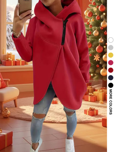2026 large size women's clothing TK European and American cross-border women's long-sleeved casual hooded hoodie with front pocket zipper hooded
