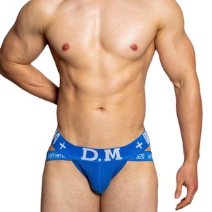 D.M Men's Underwear English Letter Personalized Thong Low Waist Sexy Double Dongs Cotton Comfortable Hip