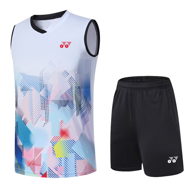 YY新型ベストバドミントン服スポーツスーツ速乾通気トレーニング服テニス氷糸ノースリーブ試合ユニフォーム|undefined