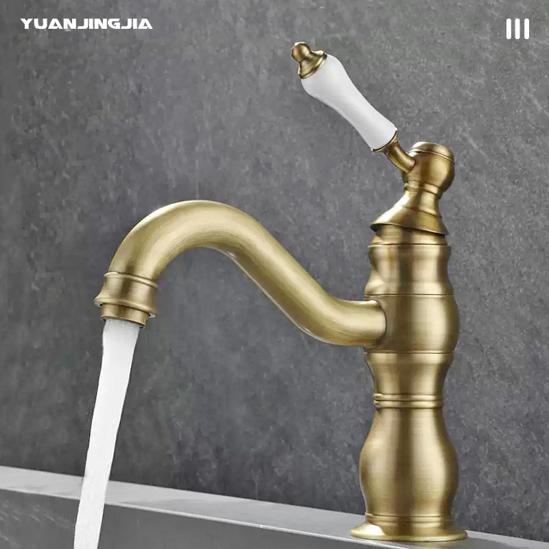 Cross-border Retro Copper Basin Faucet French Light Luxury Bathroom Cabinet Bathroom Wash Basin Hot and Cold Faucet Rotatable