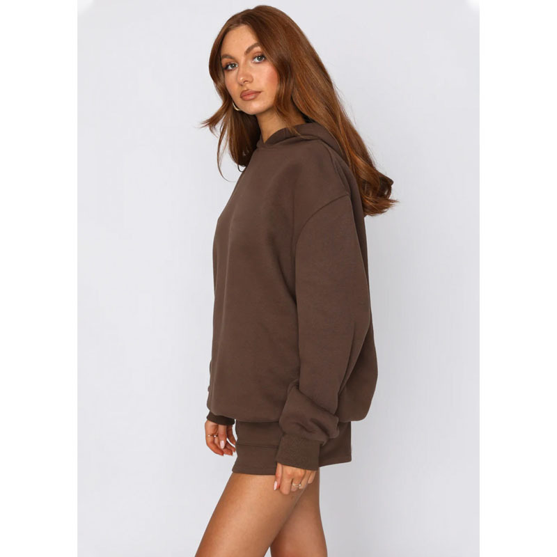 Autumn Winter Solid Color Hooded Pullover Long Sleeve Sweaters Women Clothing Shorts Suit