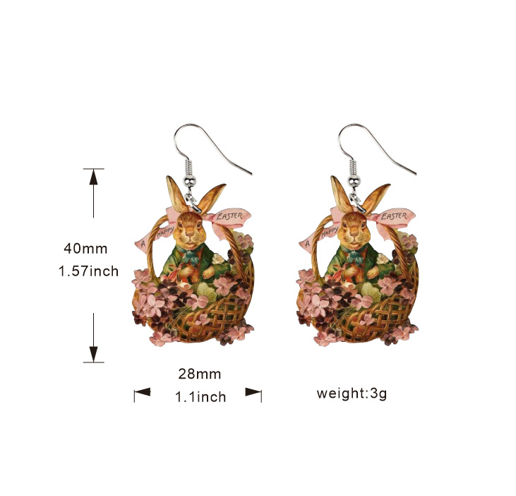 Easter wooden retro chick rabbit menu earrings_voghion.com