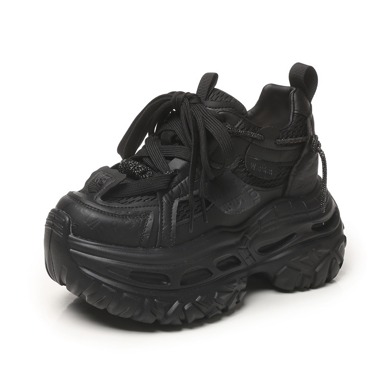 Giày sneaker nữ đế dày tăng chiều cao, lưới thoáng khí, phong cách thể thao — Tro thô