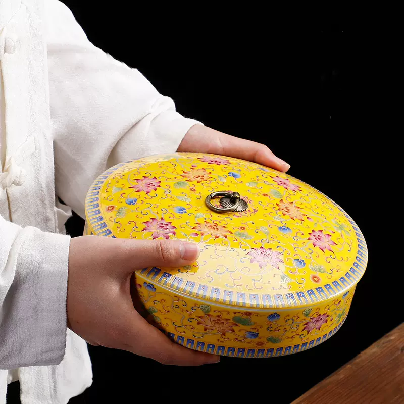 珐琅彩普洱罐陶瓷密封茶饼罐家用七子饼茶叶罐收纳盒礼品批发