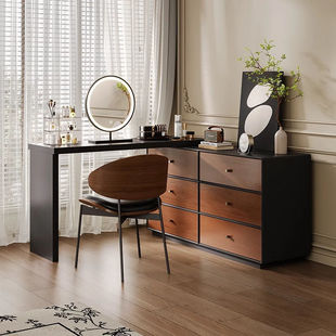 Medieval Style Light Luxury Solid Wood Dresser and Cupboard Integrated Retro Style Bedroom Six-Drawer Corner Desk Storage Makeup Table