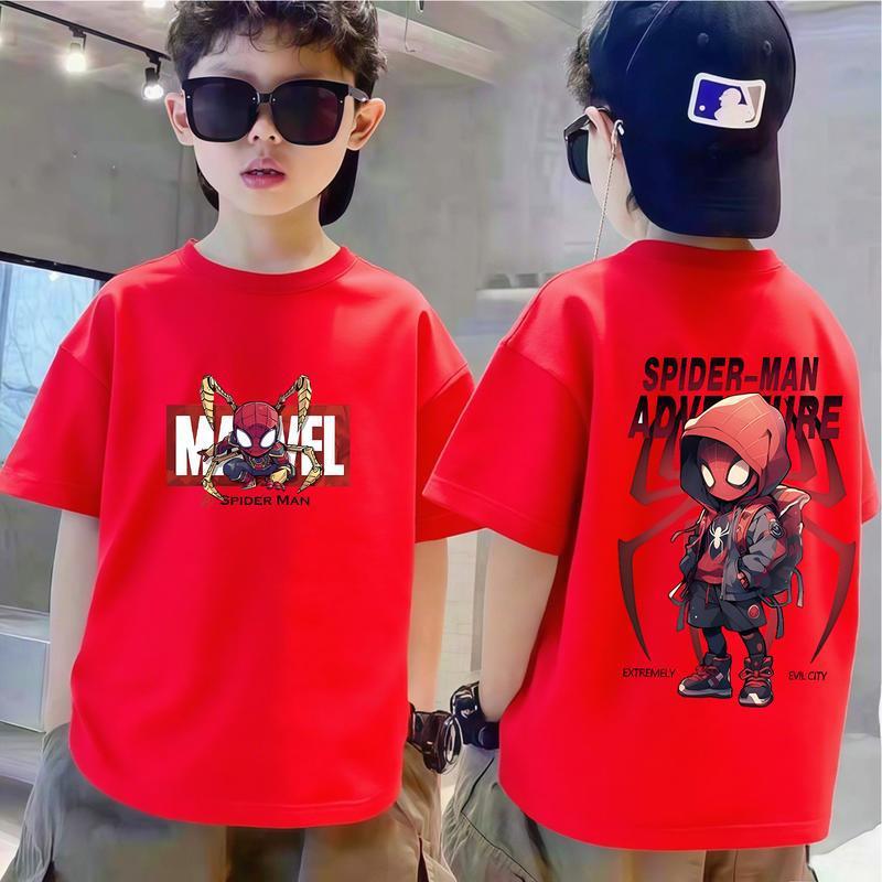 Boys' Spider-Man Short-Sleeved T-Shirt Summer 2026 New Trendy Brand Marvel Cartoon Print Base Shirt for Older Children
