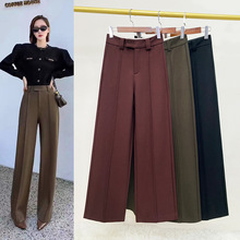 西装阔腿裤女秋冬季厚款窄版显瘦高档TR羊毛不粘毛垂感高腰西裤