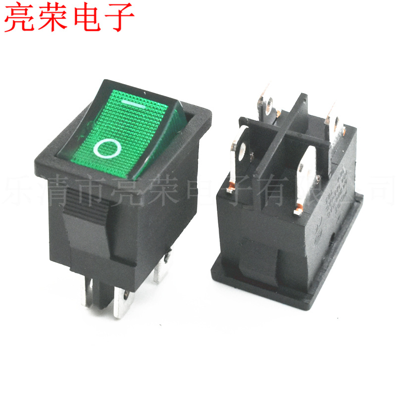 KCD1 4脚2档 带十字隔板 绿色带灯 船型开关 双控电源开关 横 0 1
