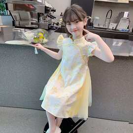 女童旗袍夏装新款汉服小女孩改良复古唐装儿童国风刺绣网纱连衣裙