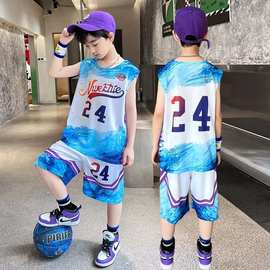 男童夏季篮球服背心套装2024新款中大童两件套小套篮球衣
