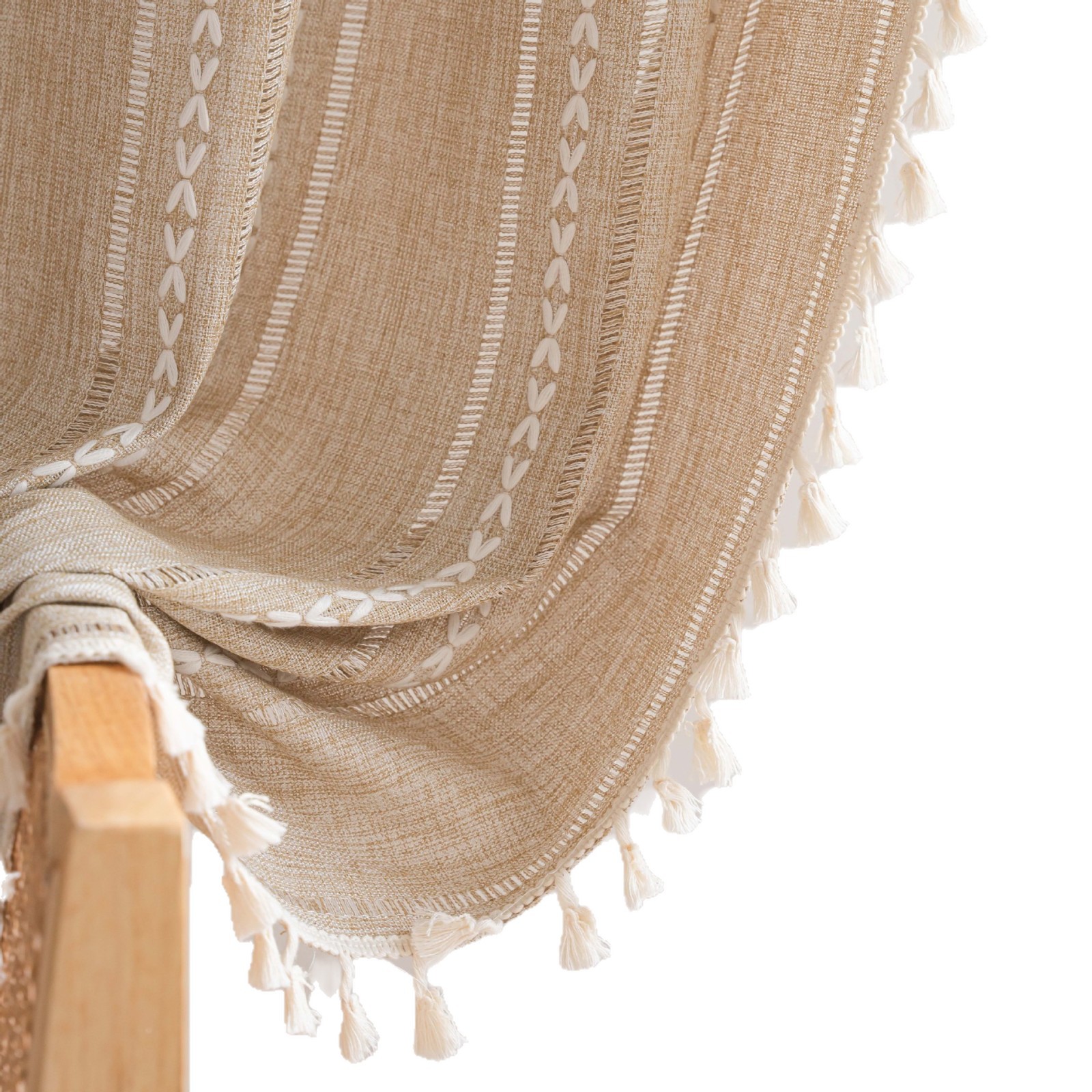 Cortinas rústicas de rayas bordadas para salón y dormitorio_voghion.com