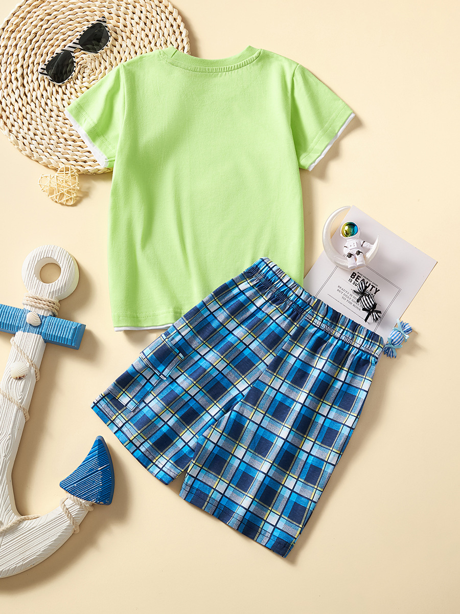 Mintman verde niño conjunto de mangas cortas 2025, verano nuevo pantalones a cuadros para niños, pantalones cortos para bebés de hombre europeos y estadounidenses image 6