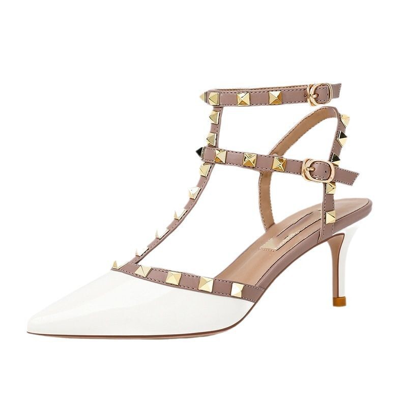 2025 Summer Rivet High Heels Women's Stiletto Heels Pointed Toe Sexy Men's Internet Celebrity Baotou Sandals Not Tiring Feet French Shoes